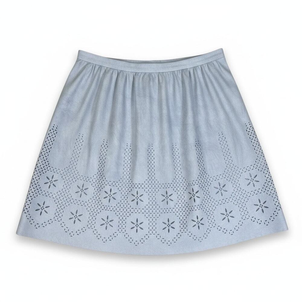 Willow & Clay Womens Faux Leather Laser Cut A Line Skirt Blue 12 Cottagecore USA